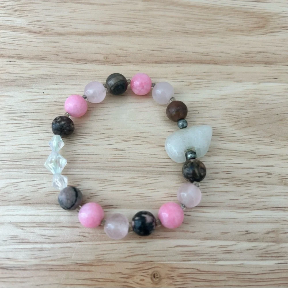 Handmade Pink Gemstone Children’s Bracelet – Rose Quartz & Rhodonite Beads